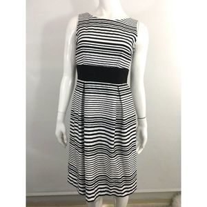 A-line Striped Pleated Waist Tie Sleeveless Dress